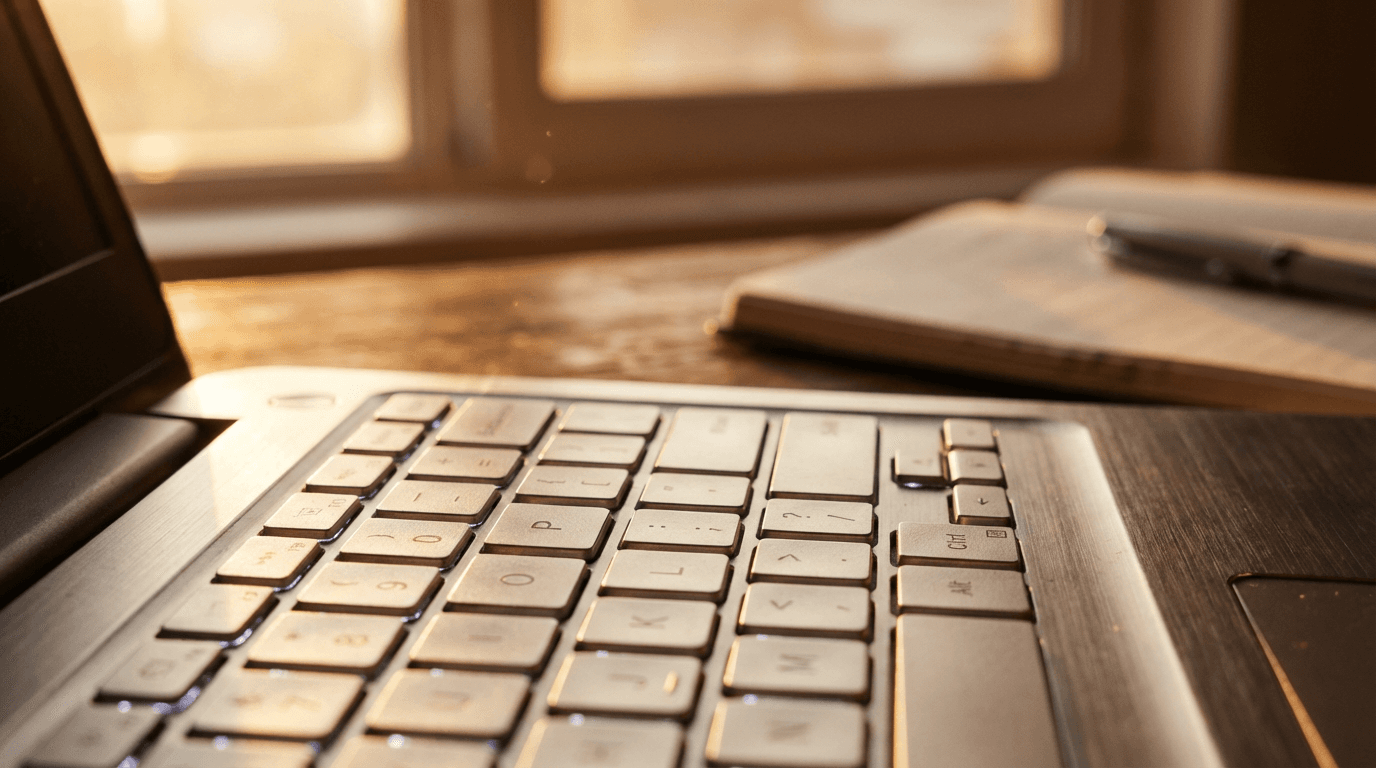 Laptop displaying digital marketing analytics on a workspace with natural light